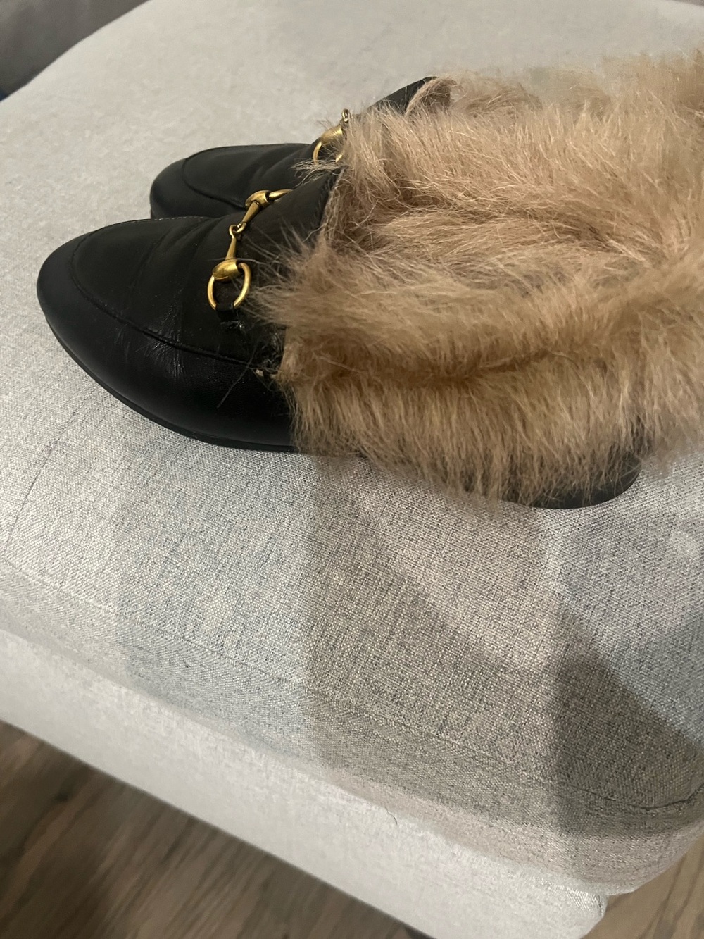 Gucci Leather Fur Lined Jordaan Loafers -Black - Picture 5 of 7